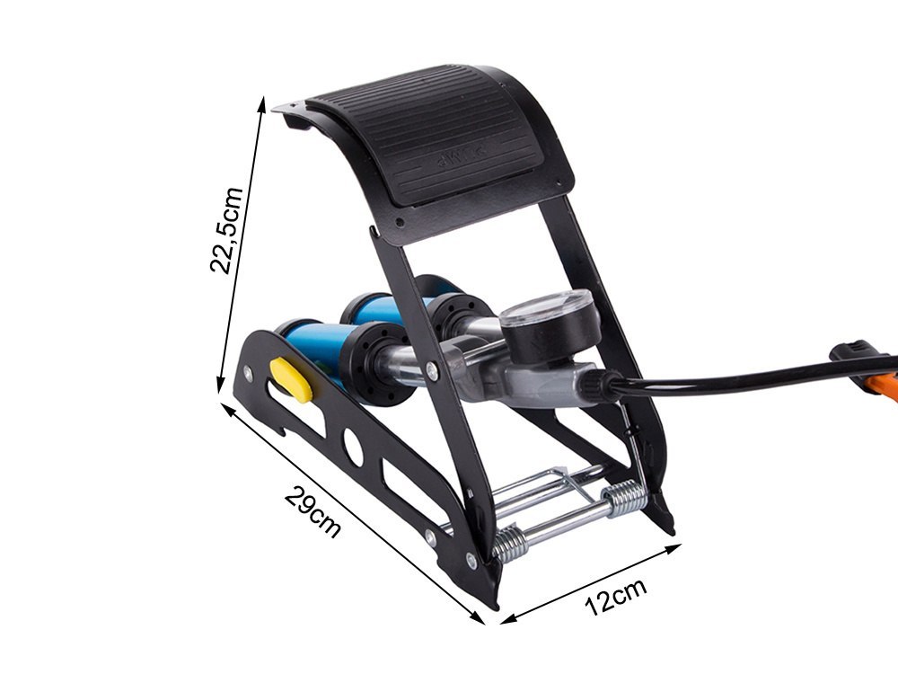 POMPKA SAMOCHODOWA NOŻNA DWUTŁOKOWA KOŃCOWKI ROWER AUTO DO PIŁEK MATERACA